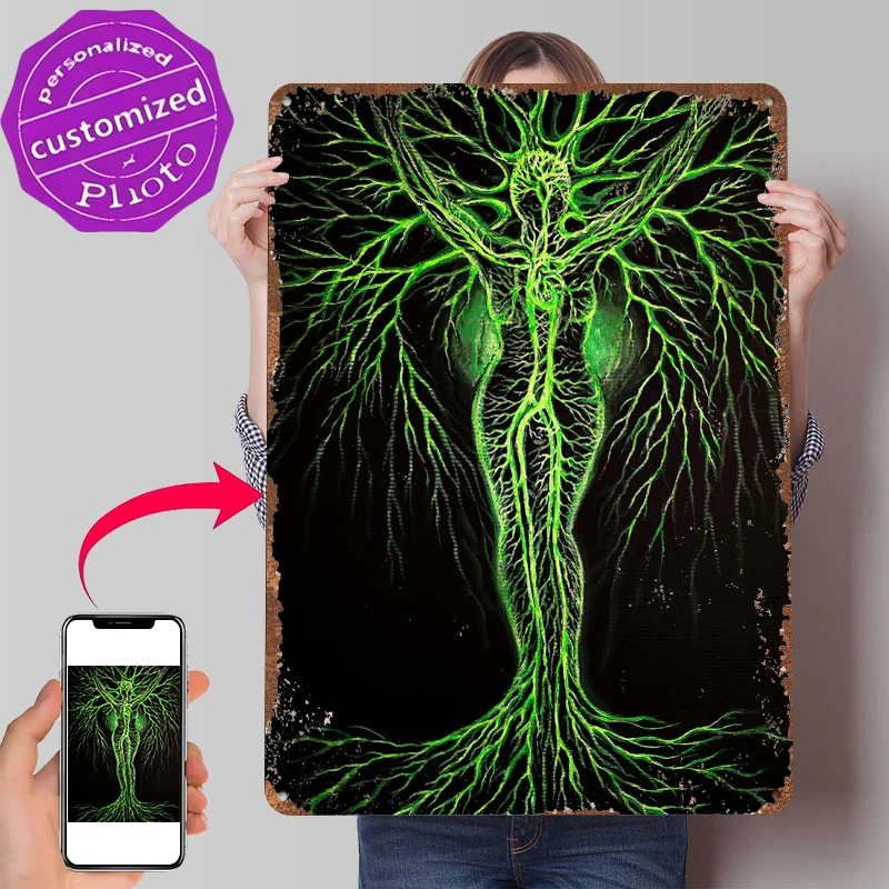

Green Tree Woman Printed Poster Wall Art Retro Vintage Metal Tin Signs for Gaming Decoration Room Home Decor Bar Accessories