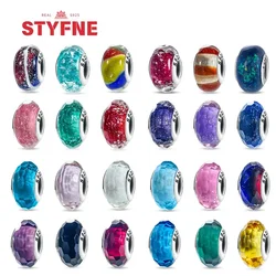 925 Sterling Silver Colored Shiny Murano Glass Beads Round Charms Fit Original Bracelet Bangles DIY Jewelry Making for Women