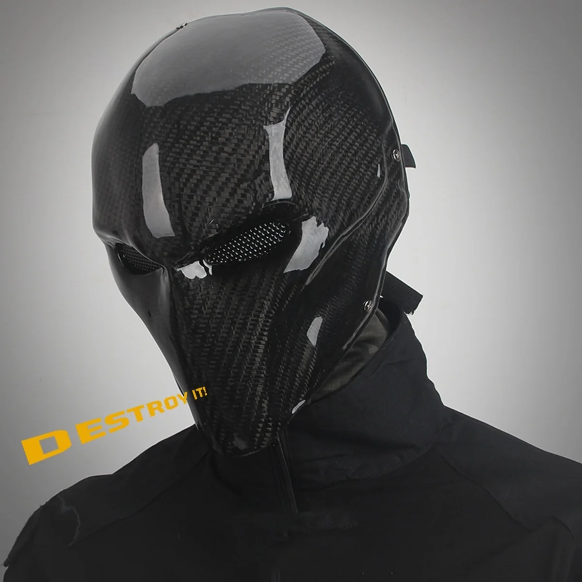 Full-Face Airsoft Carbon Fiber Mask Halloween Cosplay Deathstroke Mask Movie Prop Protective Helmet Face Mask Cool Black Masks