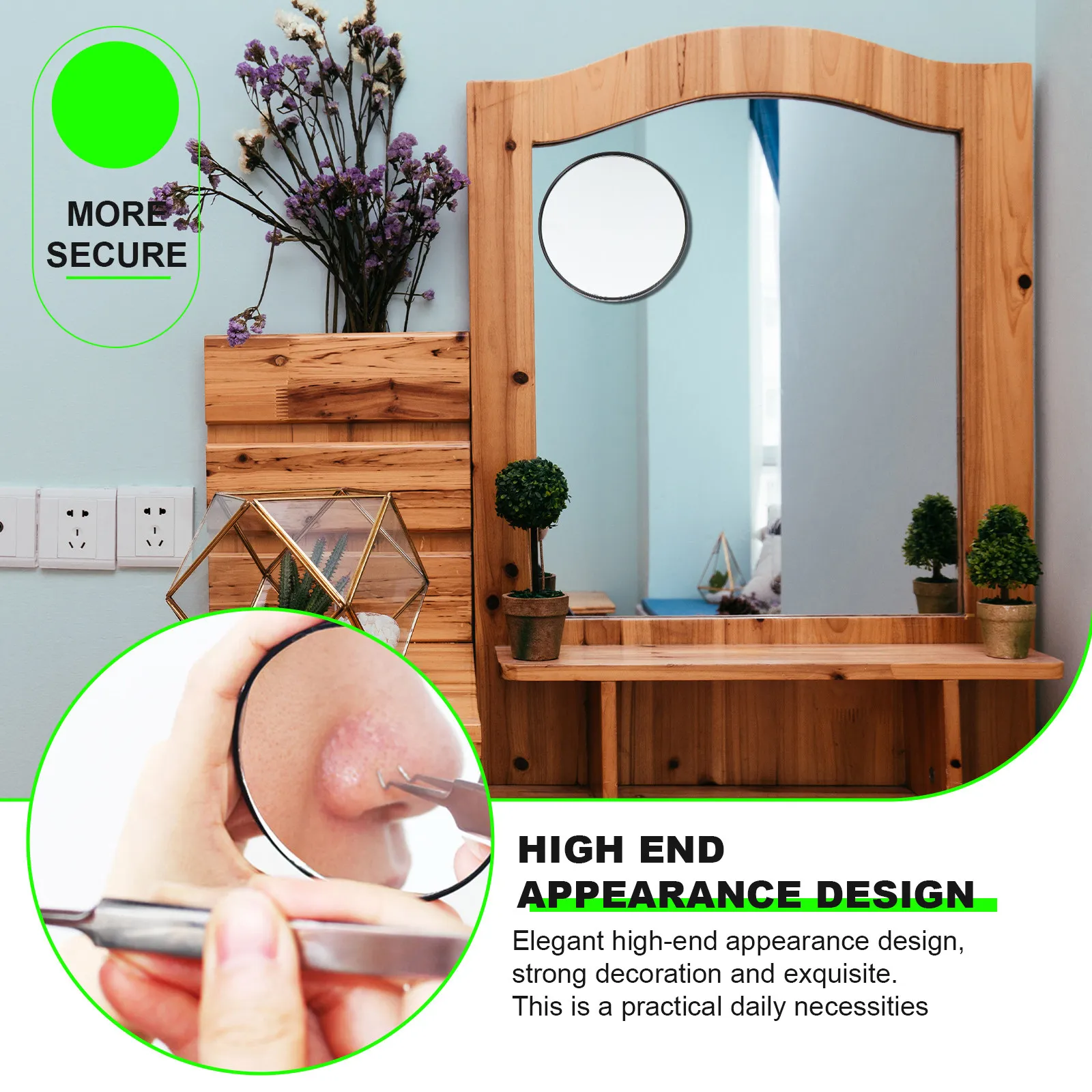 

1Pcs Suction Cup Mirror Round Shape Compact Size Clear Magnification Scratch Resistant Mini Makeup Mirror Easy Wall