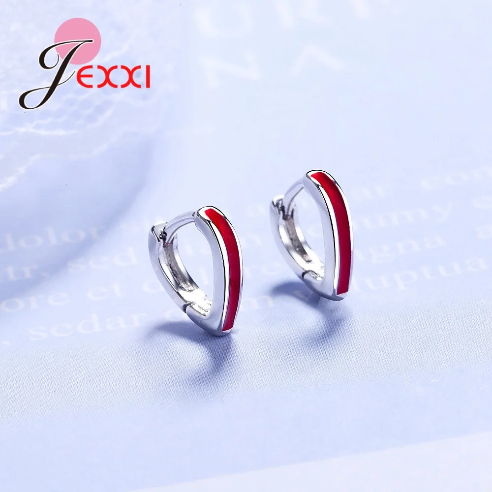 Lovely Heart Shaped Lever Back Earrings Solid 925 Sterling Silver Hoop Red Enamel Paint Wedding Engagement Accessroies Jewelry