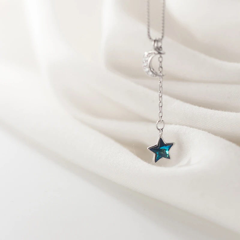 Modian Real 925 Sterling Silver Shining Crescent Star Pendant for Women Link Chain Fashion Fit Women Engagement Party Jewelry