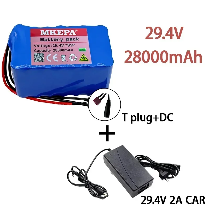 100% New 7S5P 18650 24V 28Ah Rechargeable 29.4V Suitable for Wheelchair Electric Vehicles Electric Scooter with Built-in BMS