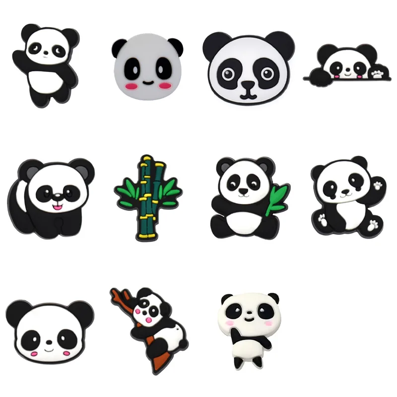 Panda encantos sapato para crocs, sandálias, pinos de decoração, jeans tamancos, fivela, favores das crianças, menino e menina