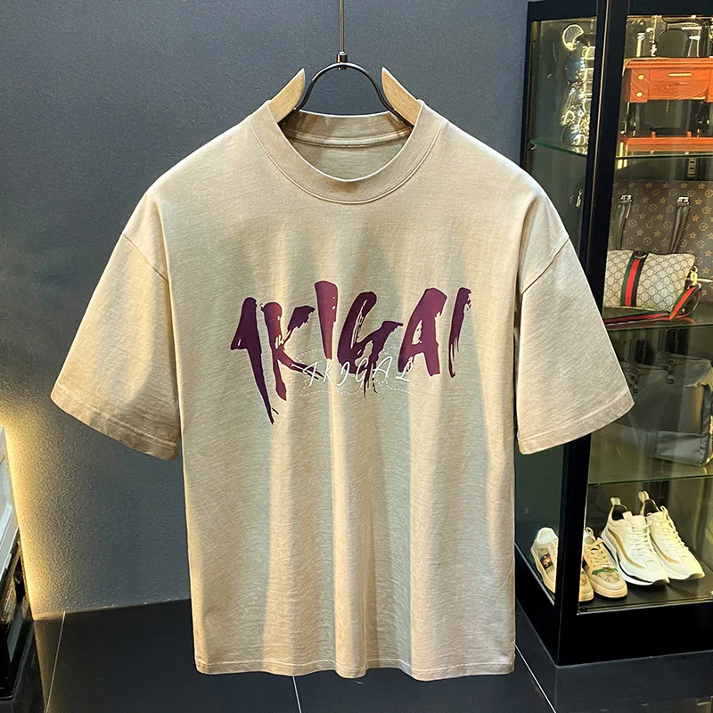 Retro High Street Short Sleeve T-shirt for Men's Summer Ins Trendy Brand Heavy Weight Loose Round Neck Half Sleeve Retro Top