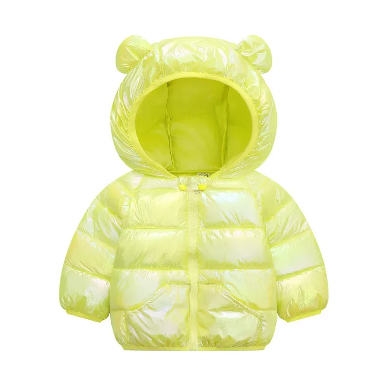 Kids Jacket Girl Winter New Colorful Glossy Hooded Warm Down Overcoat Thickening 0-6 Year Old BeiBei Fashion Children's Clothing