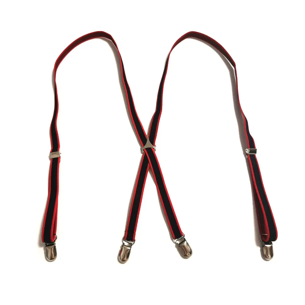 1.5cm Width Black Red Elastic Double Shoulder Strap Men Women 4 Clip X-type Suspenders Braces Trousers Clothing Accessories