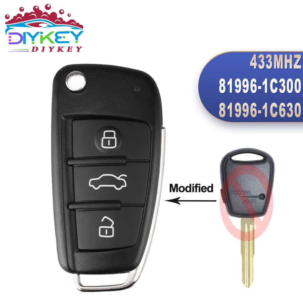 DIYKEY Upgraded Flip Remote Car Key 433MHz ID46 Chip For Hyundai Getz Accent 2002 2003 2004 2005 2006 81996-1C300 81996-1C630