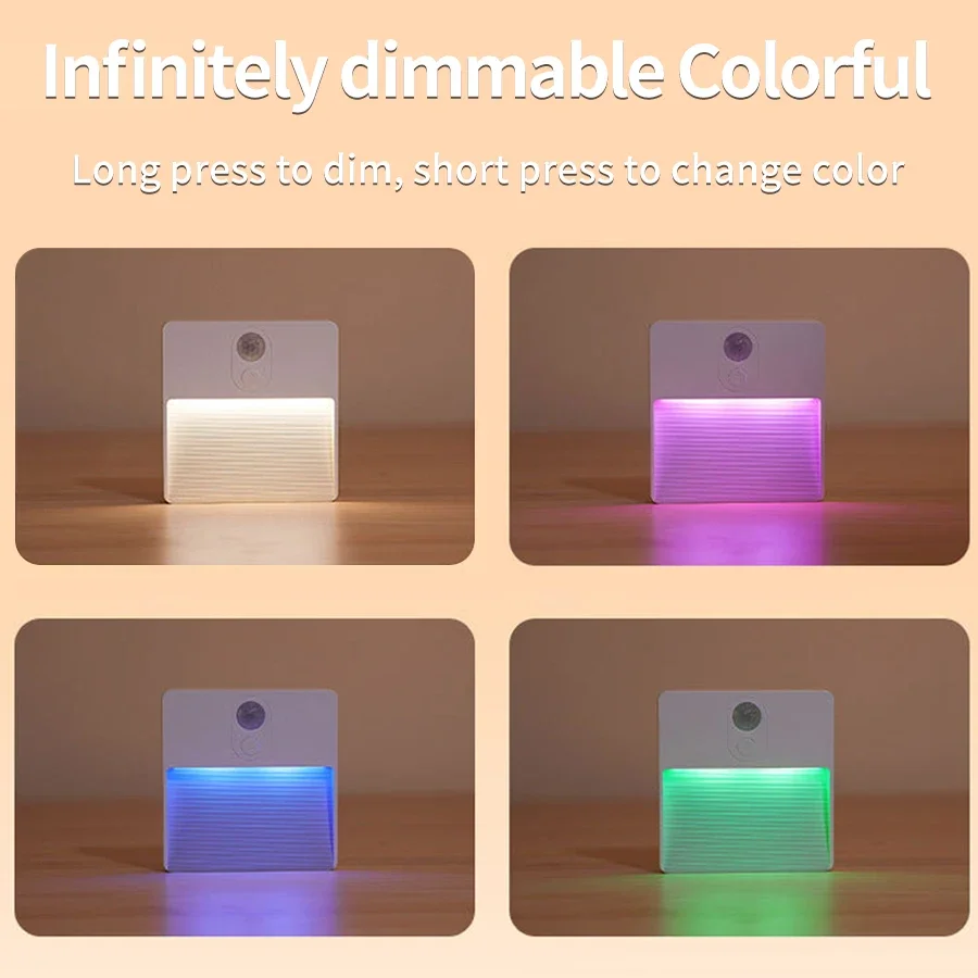 RGB Motion Sensor Cabinet Light USB Rechargeable Lamp Dimmable Wireless Night Light for Kitchen Closet Cupboard Bedroom Decor