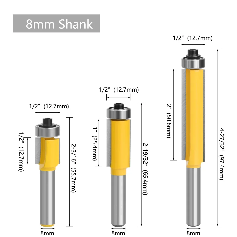 8mm Shank Long Blade Flush Trim Router Bit With Bearing For Wood Template Pattern Bit Tungsten Carbide Milling Cutter