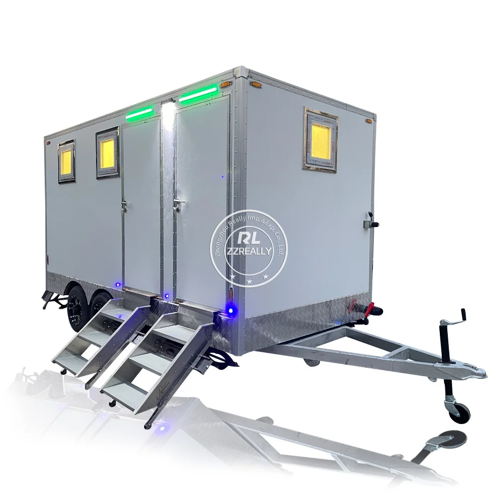 China Outdoor Luxury Portable Bathrooms Cart Portable Restrooms Trailer Camping Caravan 4 Stalls Mobile Toilet Trailer