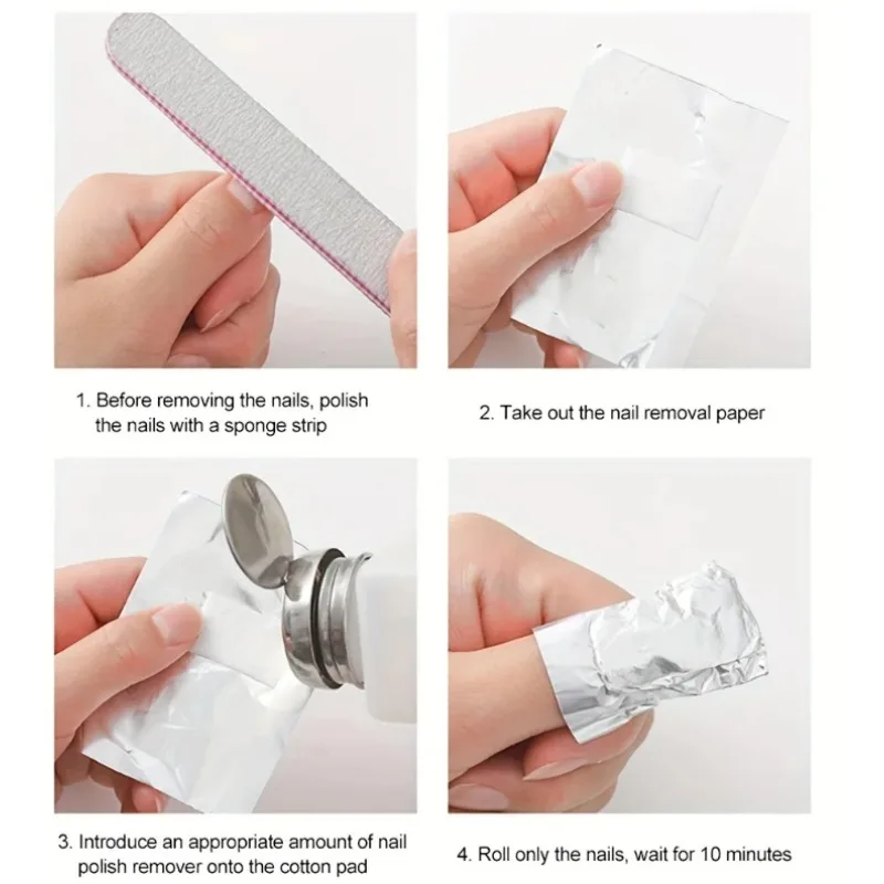 Removedor de esmalte de uñas acrílico, herramientas de manicura artística, armadura de papel de aluminio de algodón, removedor de envolturas, 50/100