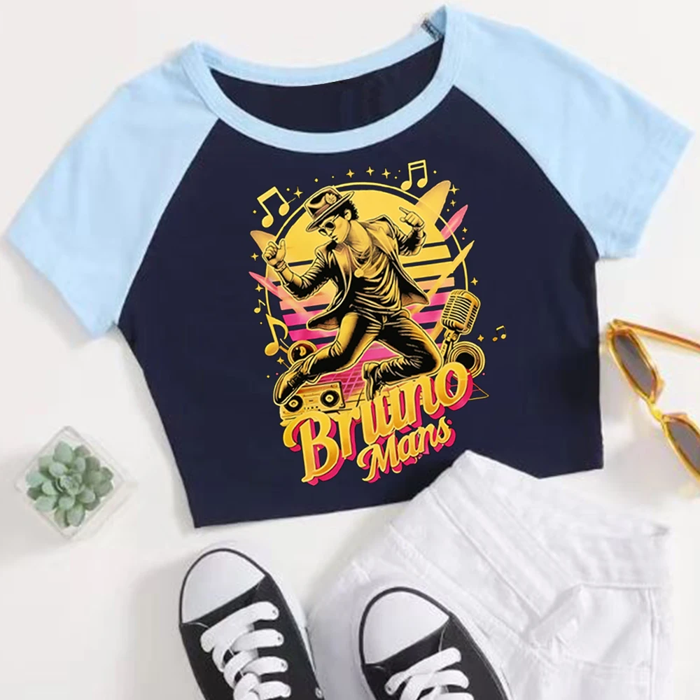 Bruno Mars 2026 Crop Tops T-Shirt Girls Fashion Women O-Neck Short Sleeve