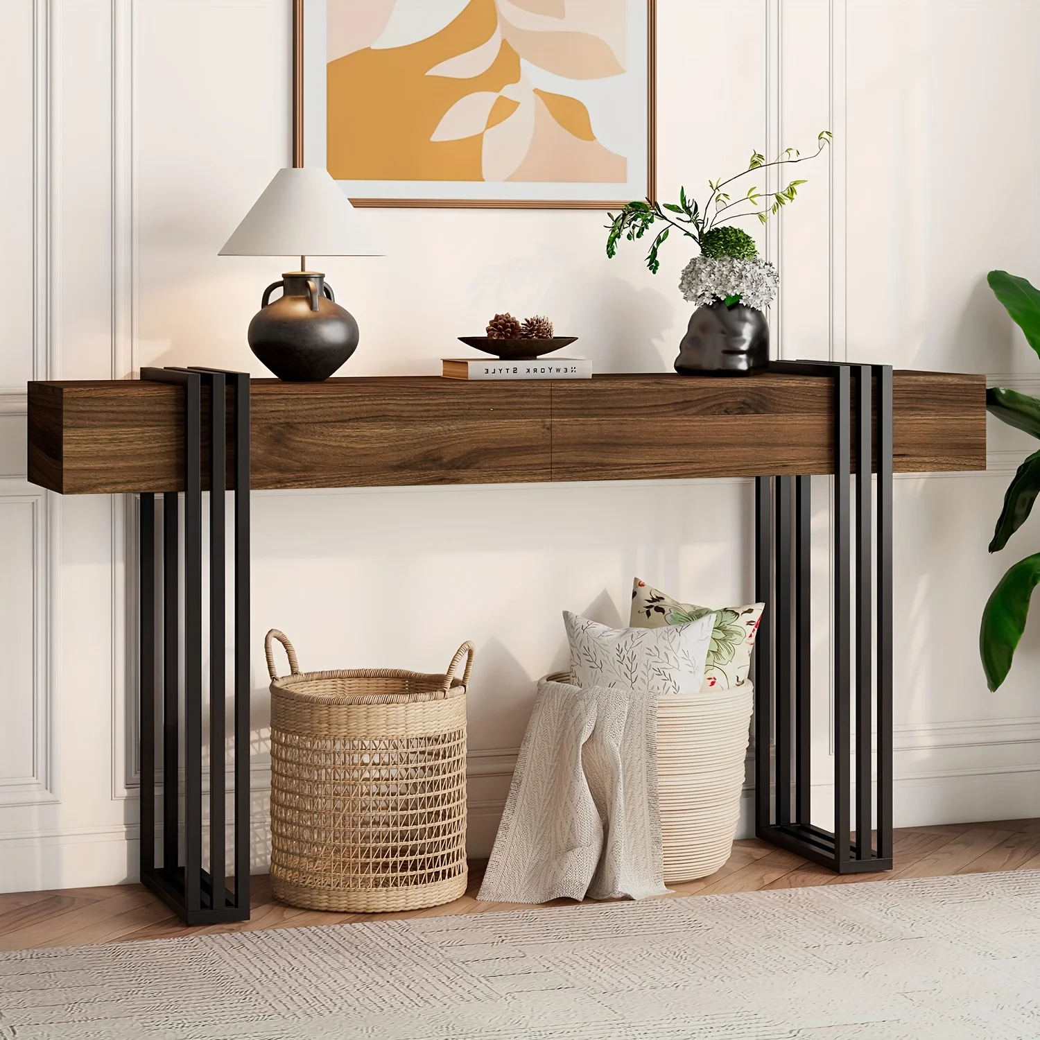 

63-Inch Long Console Table, Industrial Style Sofa Table, Entrance Hall Corridor Table Decoration, Living Room Console Table