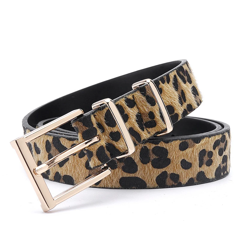 Women 1.2 Inch Leopard Print Belt Fashion Yellow PU Leather Waist Belt with Gold Buckle for Jeans Pants
