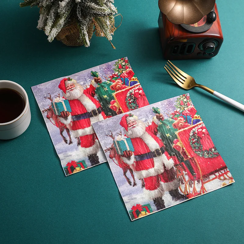 20pcs 2-Ply 33c Party Fine Dining Home Disposable Paper Napkins Printed Napkins Colourful Christmas Collection Square Napkins