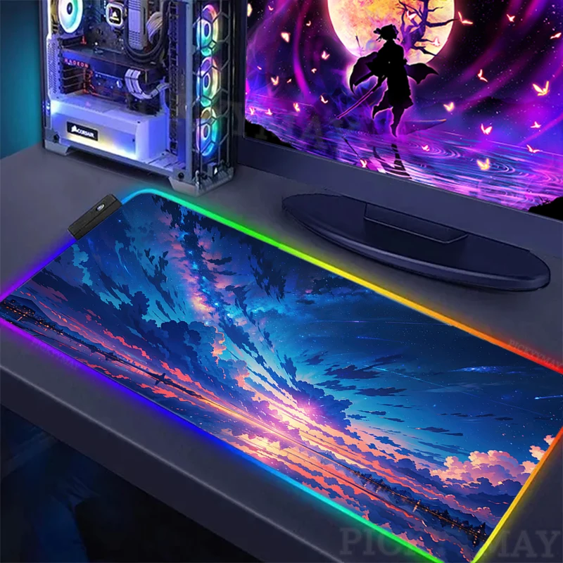 

Large LED Desk Mats XXL RGB Computer Mousepad Sunset Clouds Backlight Keyboard Mat Table Pad 90x40cm Gamer Luminous Mousepads