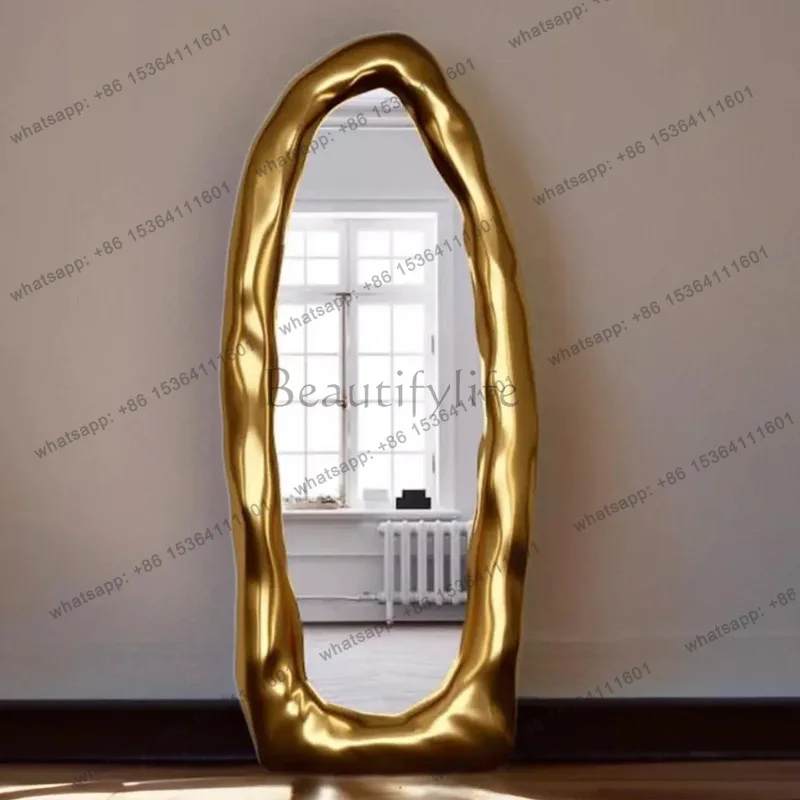 French light luxury full body mirror cream style high value wall hanging irregular frame floor mirror