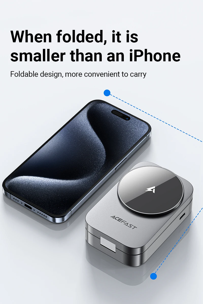 ACEFAST Foldable 3in1 15W Magnetic Wireless Charging Holder For iPhone 16/15 Pro Max Desktop Charging Station For IWatch/Airpods