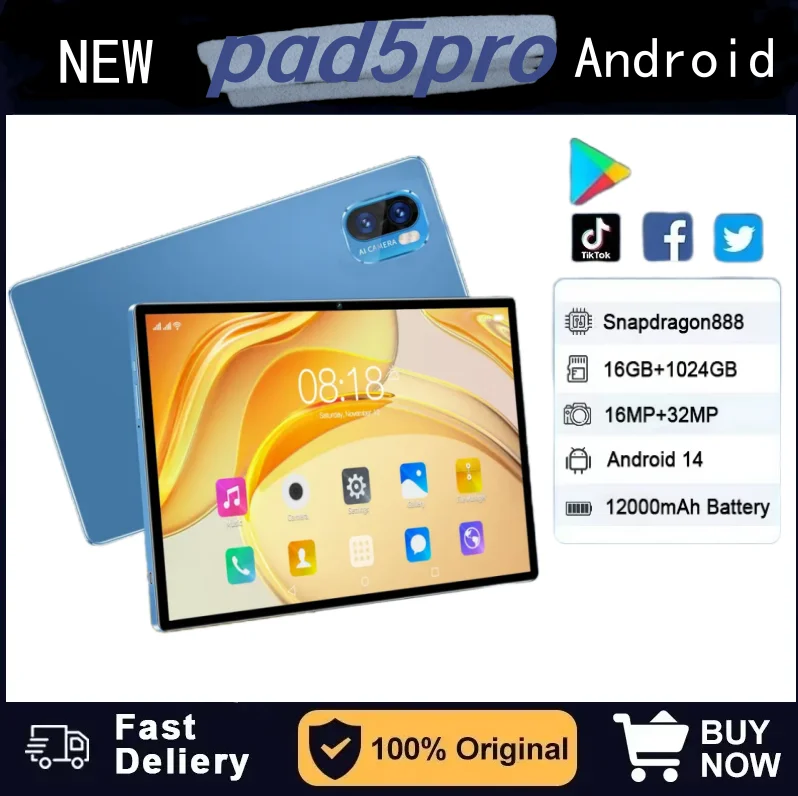 Pad 5 Pro Gaming Tablet Android 13 10.1-inch 16GB + 1TB 12000mAh Battery 16MP + 24MP Camera for a truly optimal gaming experienc