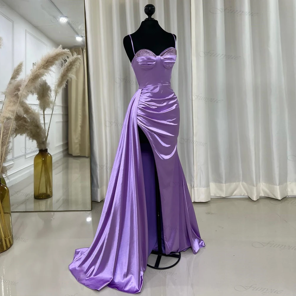 Satin Elegant Party Dresses for Women Luxury Evening Dresses 2024 Purple Amanda Novias Spaghetti Straps Line A Wedding Dress Es