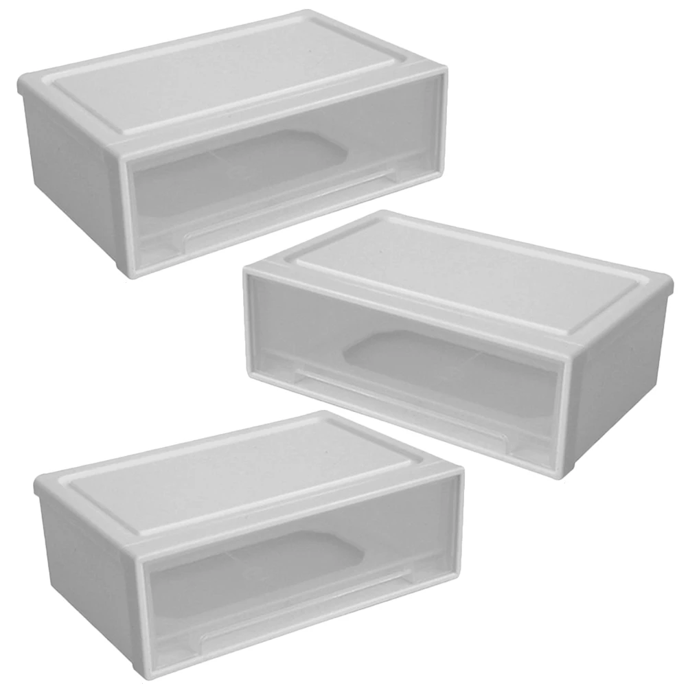 1 set Three Layer Drawer Storage Box White Vertical Large Capacity Desktop Organizers Stackable PP Material Plastic Container