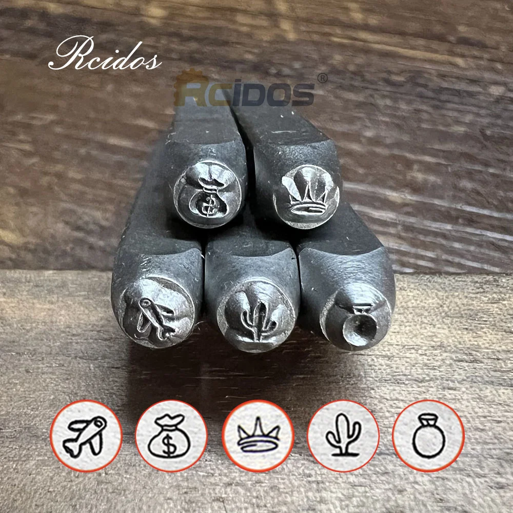 RCIDOS 3MM Cactus/Money Bag/Airplane/Diamond Ring/Crown Design Metal Jewelry Stamps,DIY Bracelet steel punch