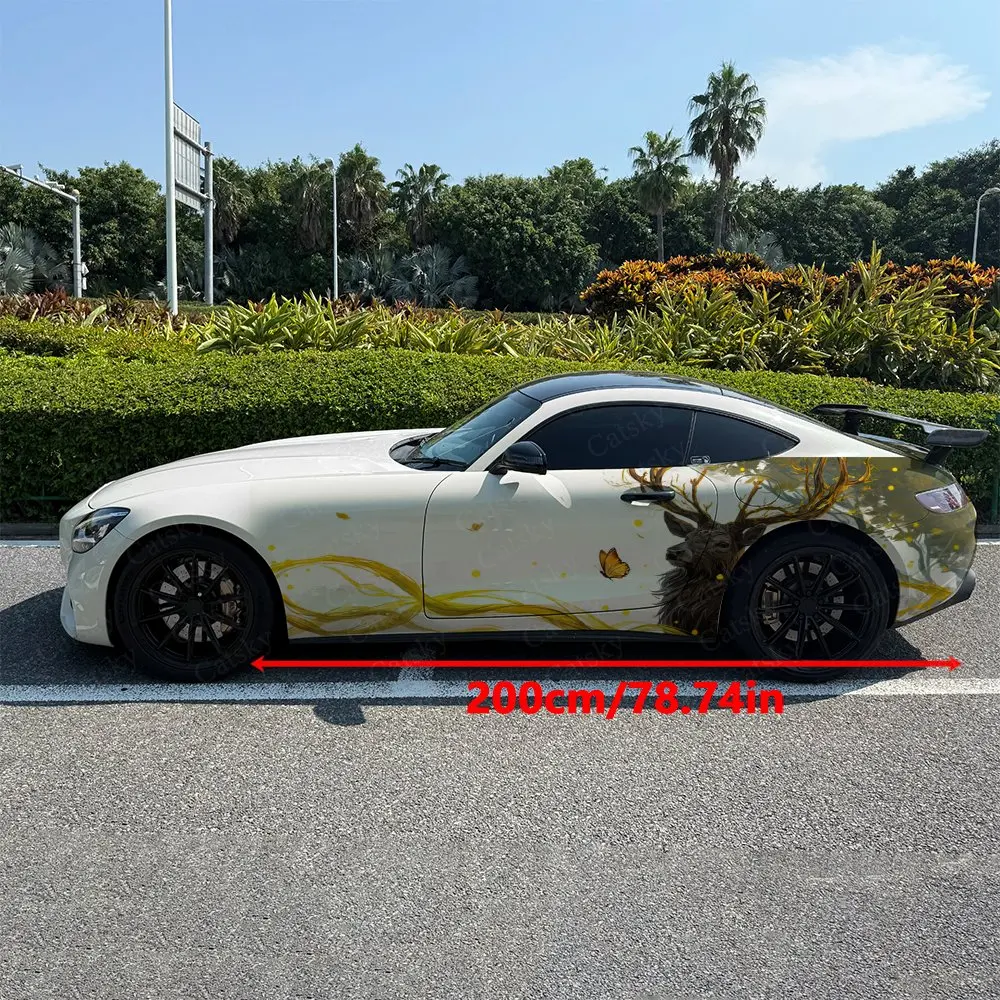 2pcs Stag Butterflies Stream Particle Car Side Wraps, Self-Adhesive PVC Waterproof & Scratch-Resistant Stickers, Car Accessory