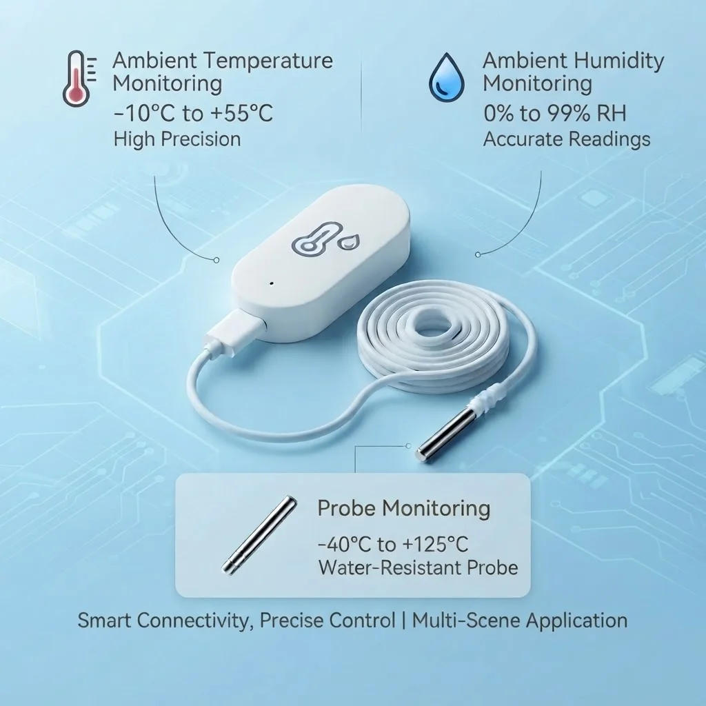 NTC Temperature Humidity Sensor with Probe Liquid Temperature Detection For Indoor and Outdoor Work with Smart Life Tuya Hub Z2M