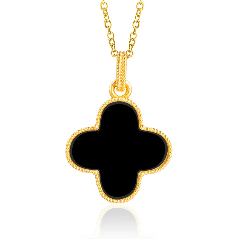 

Surplus S925 silver inlaid with natural Hotan Jade black jade four leaf grass jade pendant fashionable new women's necklace