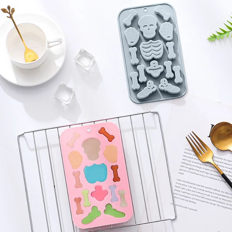 15 Holes Skeleton Chocolate Silicone Mould Human Skull Bone Candy Biscuit Baking Kit Cake Decor DIY Soap Candle Making Mold Gift