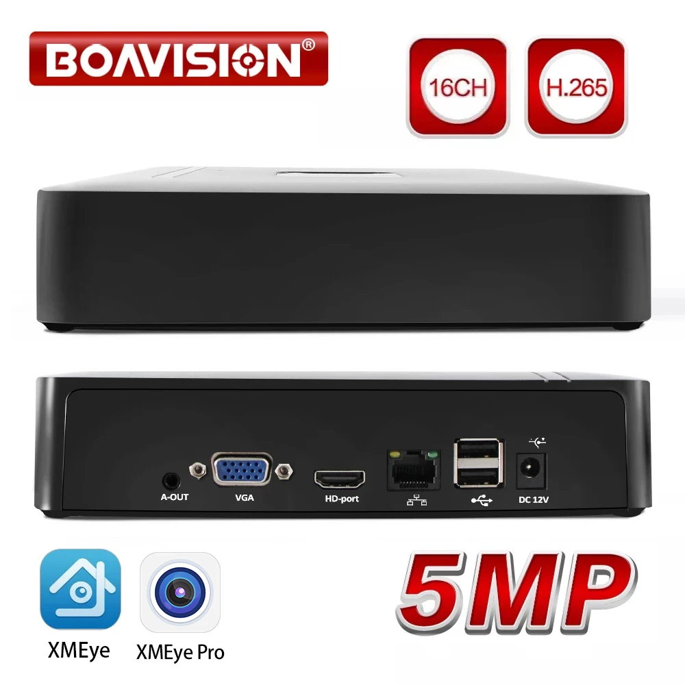 Mini CCTV NVR Video Recorder para Segurança, Câmera IP Full HD, Sistema de Vigilância, Alarme, XMEye, 16CH, 5MP, 1080P, Vídeo H.265, DVR