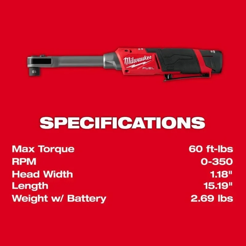 Milwaukee M12 FPTR/3050 M12 FUEL INSIDER 12V Lithium Extended Reach Box Ratchet  Power Tool