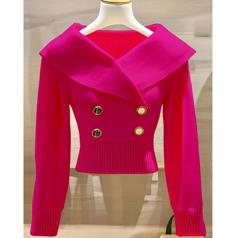 

Свитер женский 2026, новая мода, осень, с длинными рукавами, темпераментный повседневный трикотаж, женские пуловеры