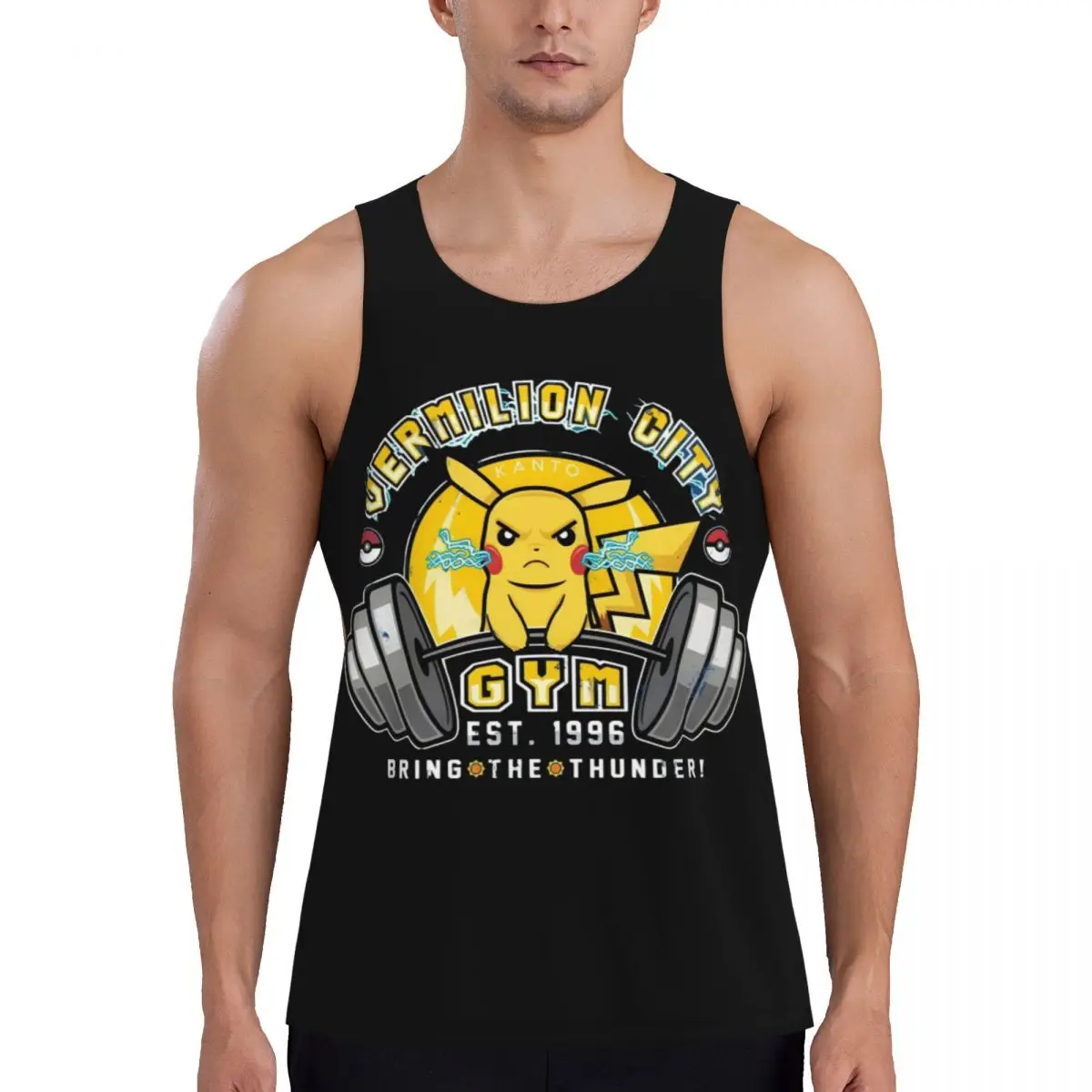 Bedrucktes Pokemon Gym Cartoon Sport Tanktop Pikachu Ärmelloses Shirt Bodybuilding Fitness Gym Polyester Weste