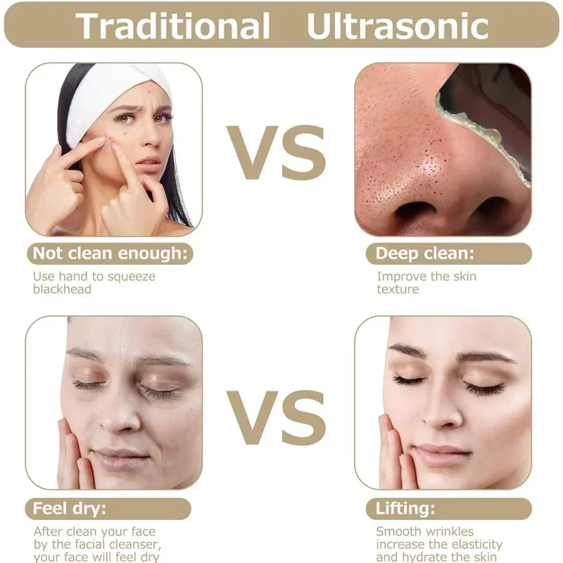 เครื่องขัดผิวหน้าอัลตราโซนิก ขจัดสิวเสี้ยน ยกกระชับผิวหน้า ทำความสะอาดผิวหน้า เครื่องขัดผิวแบบพลั่ว ขจัดสิ่งสกปรกในรูขุมขนอย่างล้ำลึก