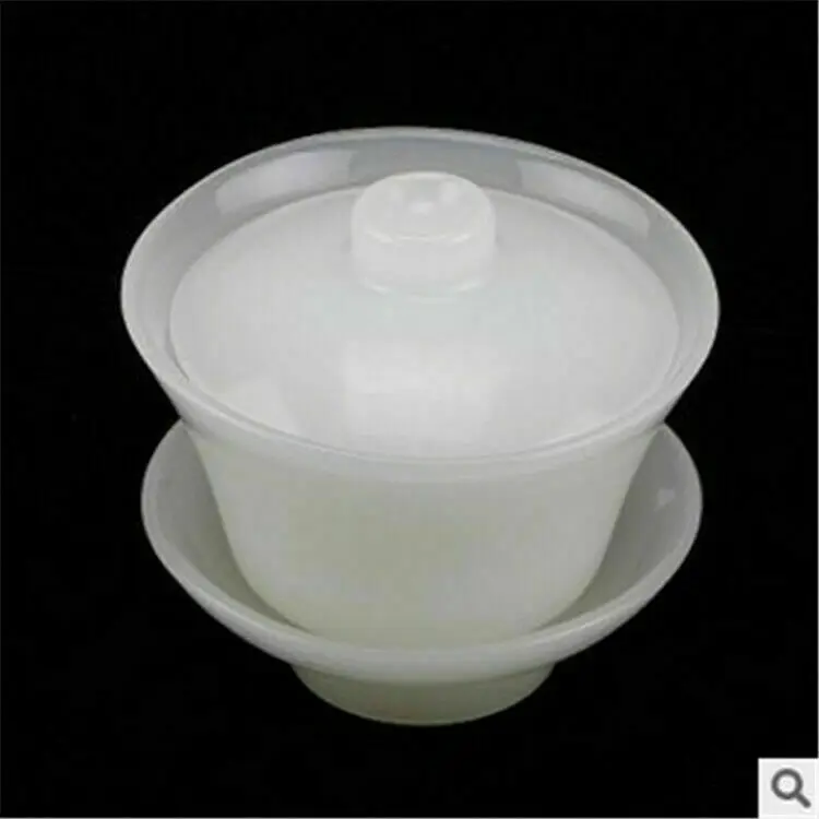 

China handmade jade carving Natural White Jade Cover a bowl jade pots tea cup