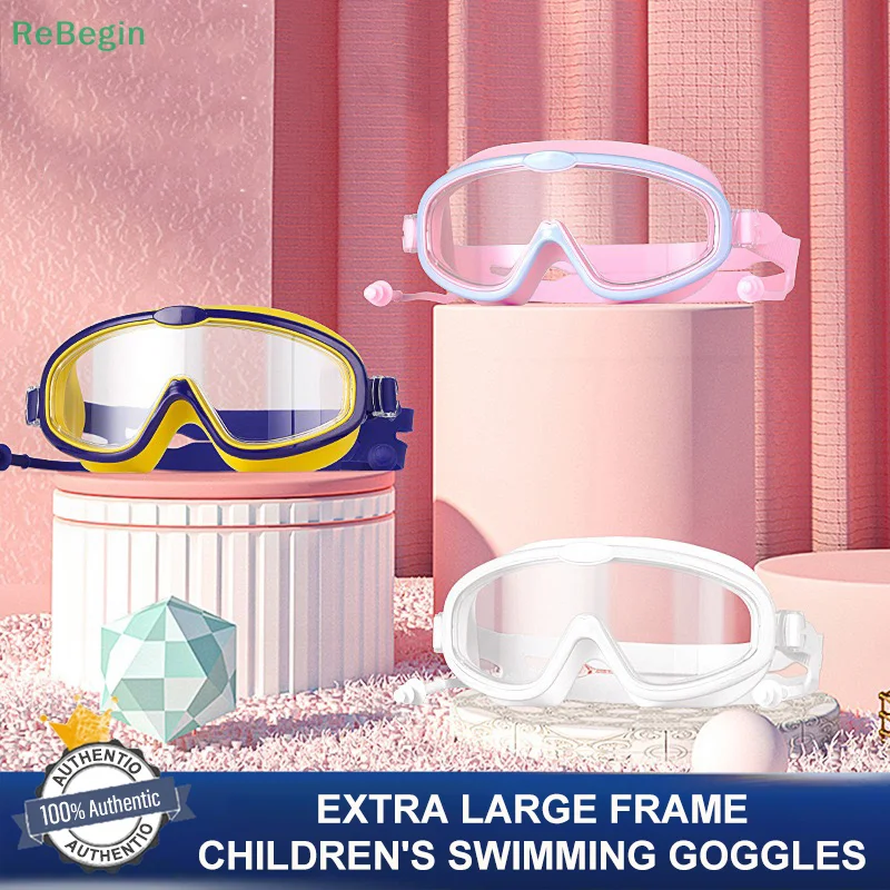 Kids Big Frame Swimming Goggles With Earplugs Children's Anti-fog Swimming Glasses Boys Girls Pool Beach Eyewear Swim Goggles