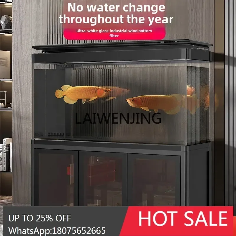 

HLZ Large fish tank aquarium, filtered under ultra-white glass, no water change