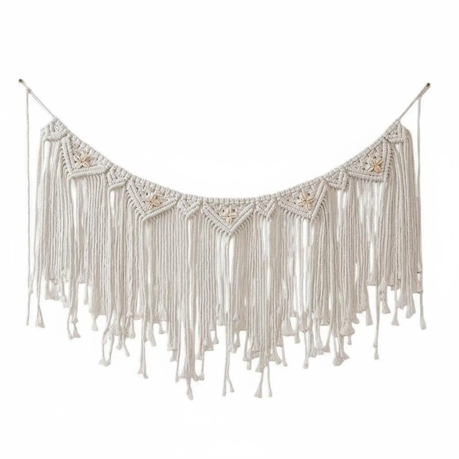 Coastal Bohemian Woven Tapestry Shell Accent Rope Tassel Hanging for Bedroom Artistic Photo Setup