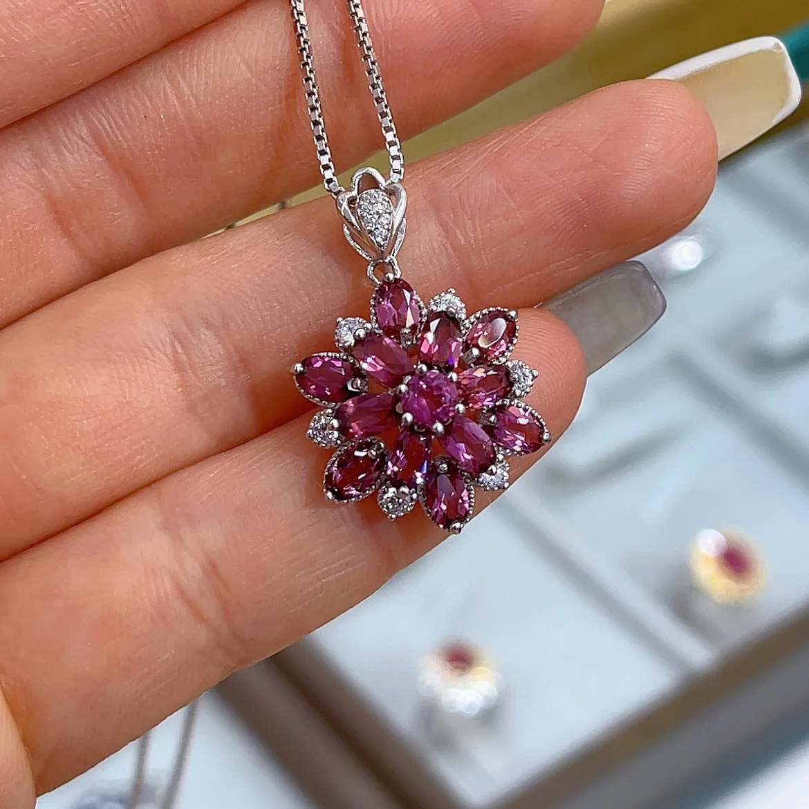 ZECAA Garnet 925 Jewelry Woman Garnet Pendant With Natural Garnet Gemstone 3*5mm S925 Silver Garnet Pendant Jewelry For Girl