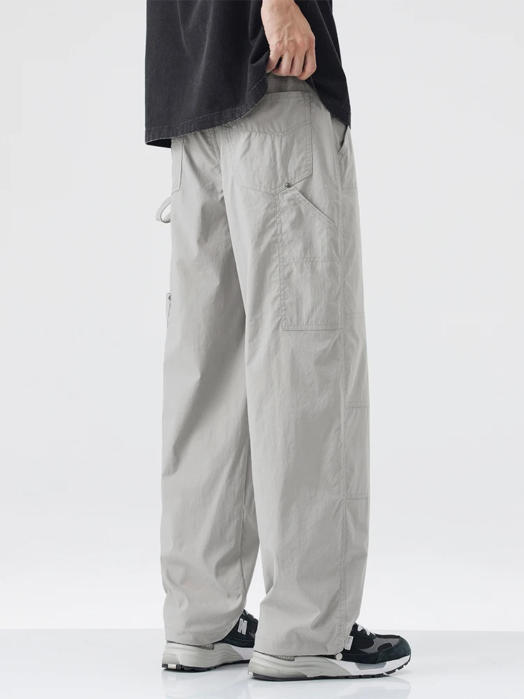 

Весенне-летние мужские повседневные брюки с тяжелой талией, универсальные длинные брюки в американском стиле ретро, синий дизайн, прямые брюки с деталями