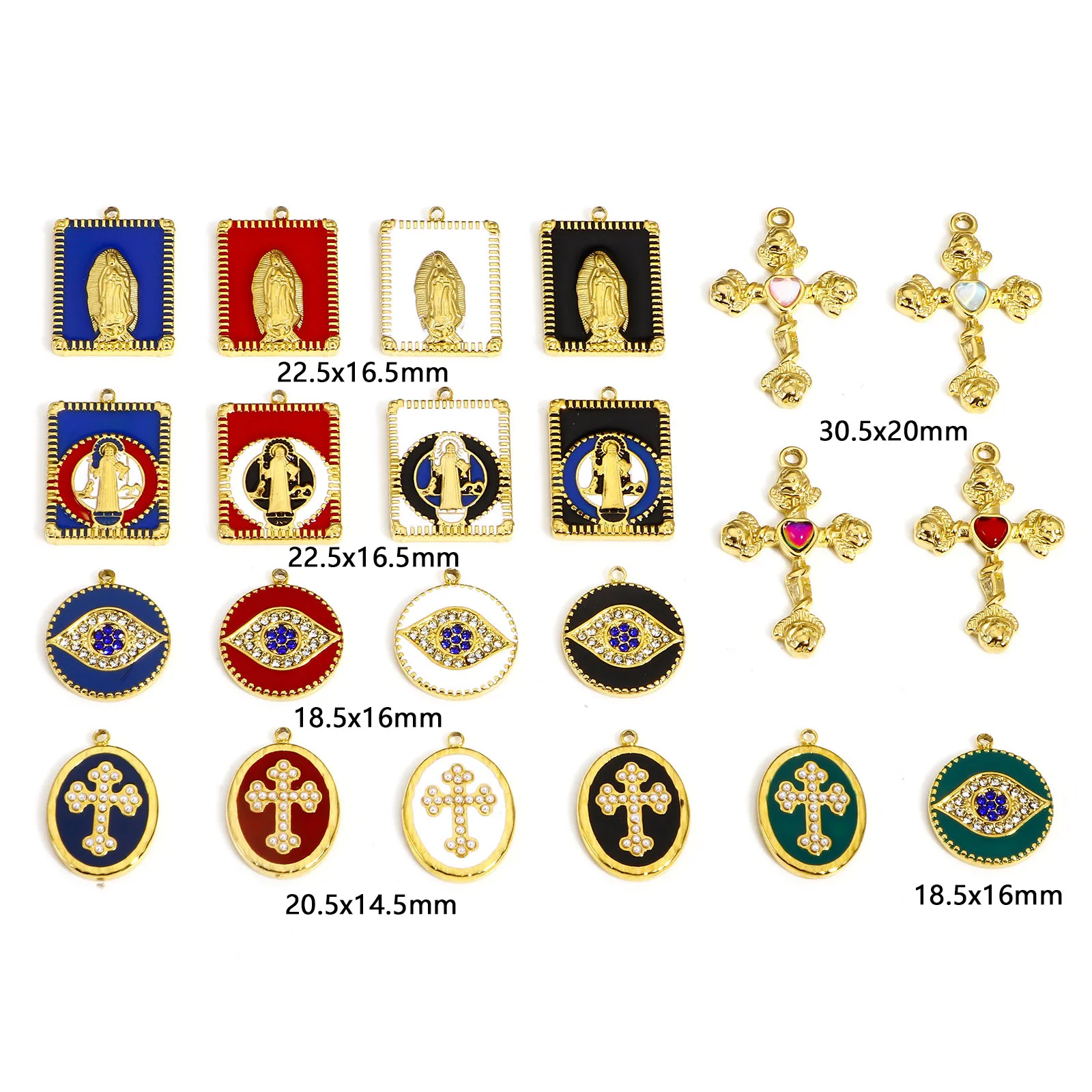 1pc Religious Stainless Steel Charms Gold Color Rectangle Virgin Mary Cross Multicolor Enamel Pendant DIY Necklace Jewelry Gift