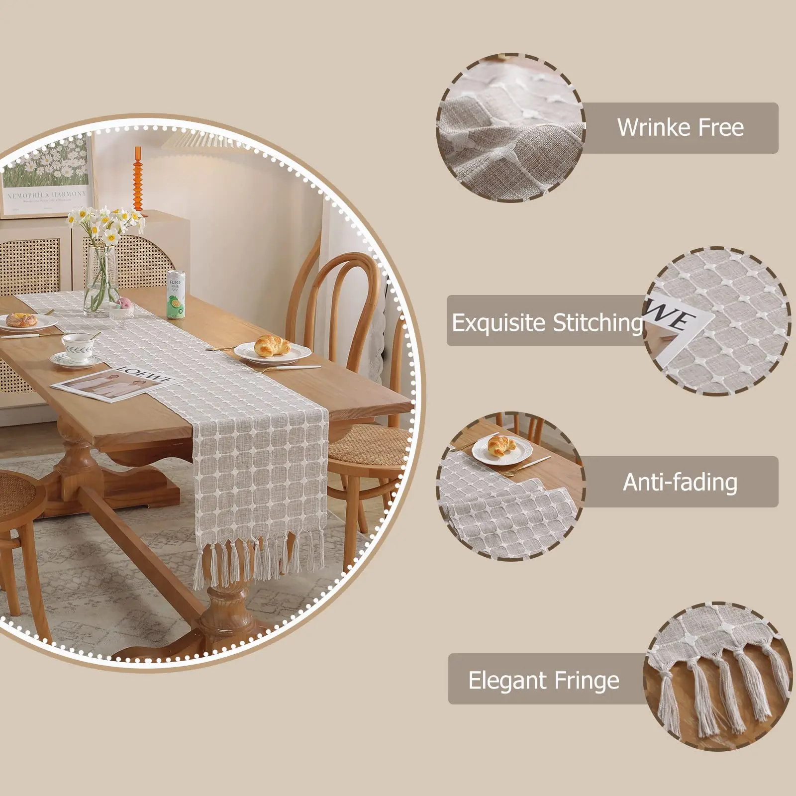 Wrinkle Free Long Linen Table Runner, Boho Table Runner, Fall Table Runner for Dresser, Coffee Table,Dining Room