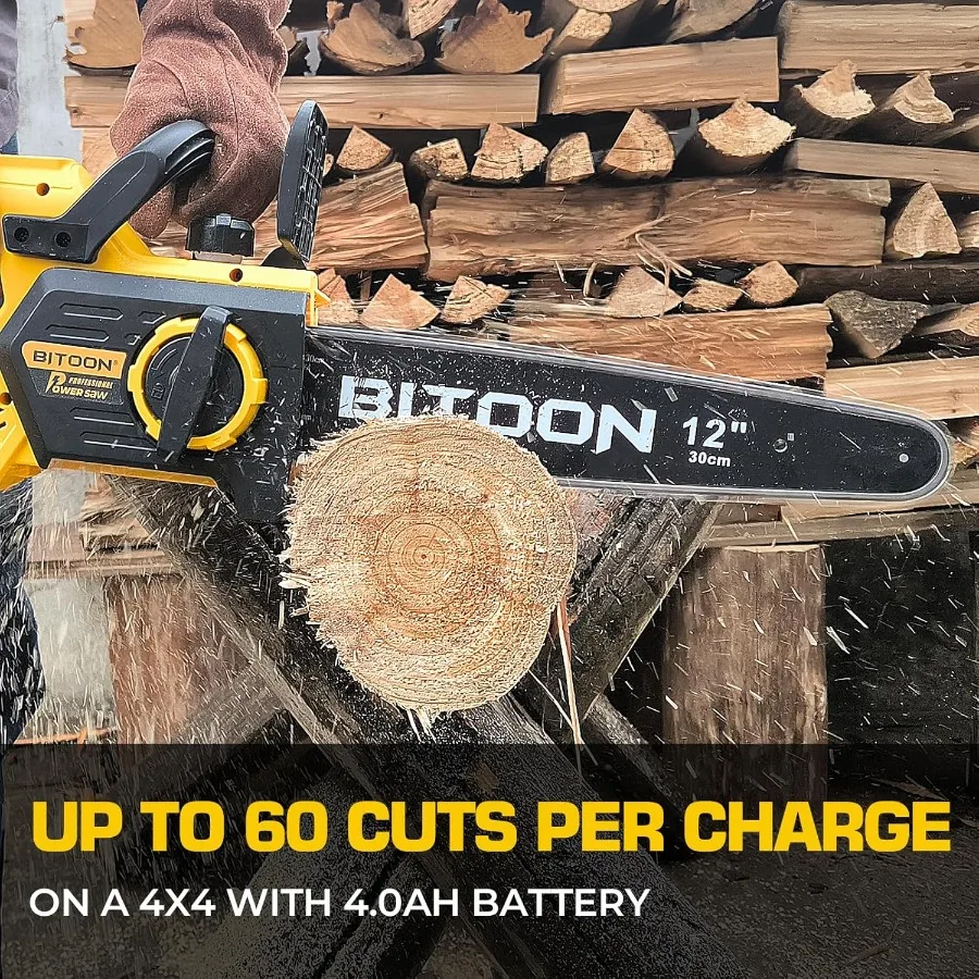 Motosierra inalámbrica sin escobillas de 12 pulgadas con 2 uds., batería de 4,0Ah y cargador, sistema de engrase automático, motosierra eléctrica portátil compacta para