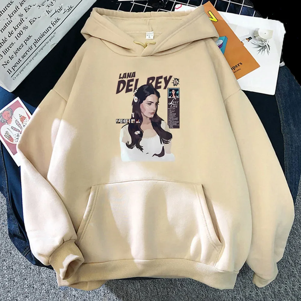 Singer Lana Del Rey Printing Hoodies Casual Long Sleeve Men Sweatshirts Cartoon Winter Pocket Fleece Pullovers Male Winter Hoody