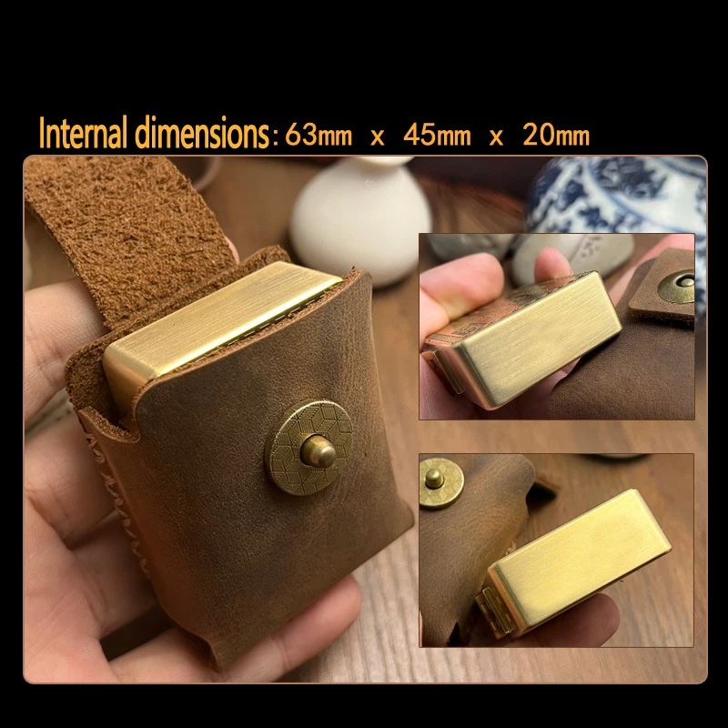 Fashion Large Solid Color Handmade Genuine Leather Kerosene Oil Lighter Armor Machine Belt Holster For Zippo Lighters Supplies