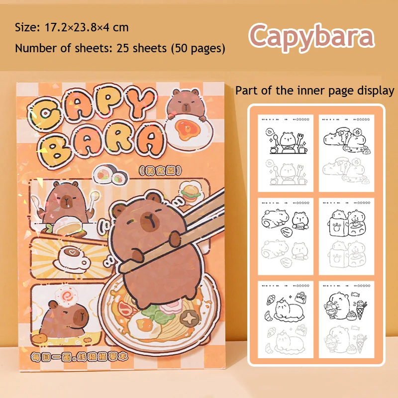 Kawaii Capybara Coloring Books Copy Picture Book Stick Figure Kindergarten Hand-Painted Line Drawing Graffiti Book Sketchbooks