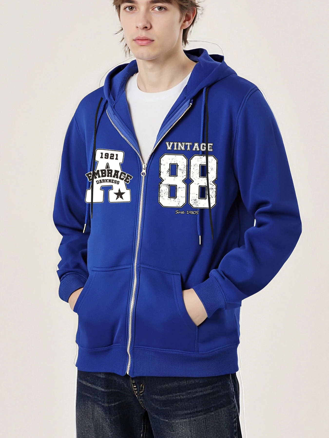 

Мужская куртка на молнии Embrace Vint Age 88, повседневная ретро модная флисовая толстовка с длинными рукавами унисекс, осенняя свободная одежда
