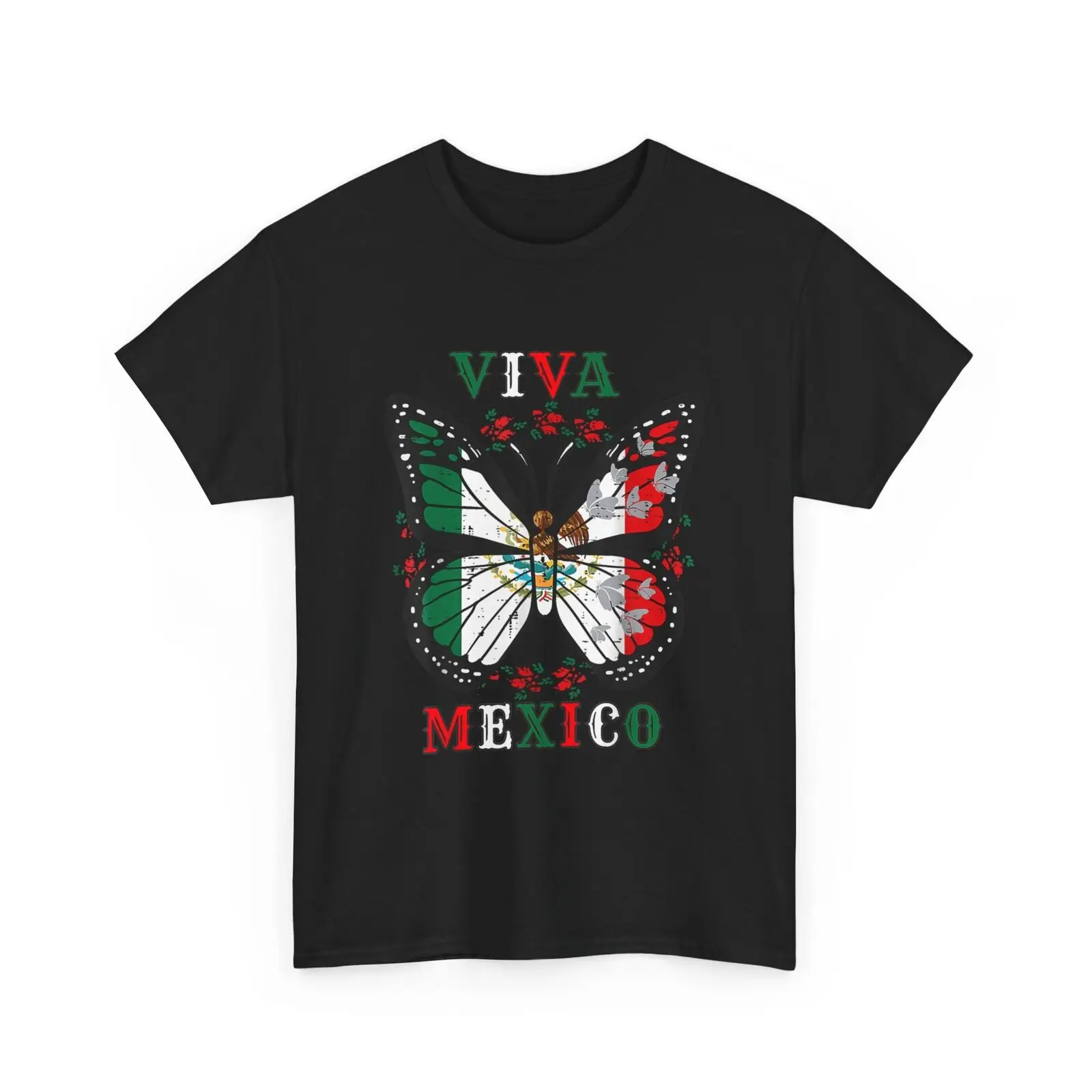 Viva Mexico Mexican Independence Day Butterfly flag Mexico letter Graphic  Streetwear Simple O-neck Printed T-shirt Tops unisex